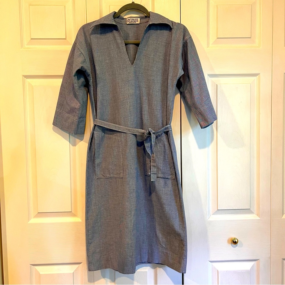 🩷 Jacques Delahaye Quoti Dien Blue and White Houndstooth Colton Dress (00849)